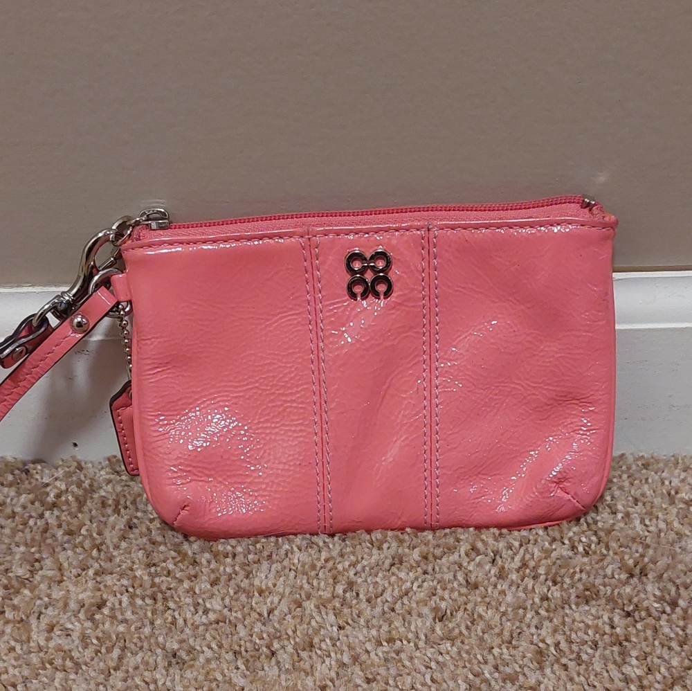 COACH Shiny Pebbled Leather Wristlet